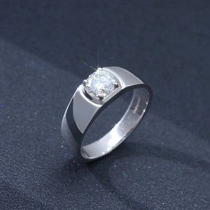 Men’s Wedding band Engagement ring • 925 Sterling Silver + Moisanite  Size 10 11
